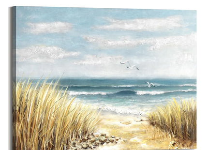 arttitue Coastal Canvas Wall Art Decor: Beach Ocean Picture Artwork Seascape Sea Scenery Painting Abstract Seaside Grass Seagull Print Decorations for Living Room Bedroom Office Home 36 x 24 Inches