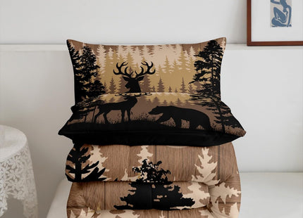 Erosebridal Rustic Full Comforter Set Farmhouse Cabin Lodge Bedding Sets Hunting Wild Bear Deer Down Comforter for Kids Boys Teen Men Hunter,Country Woodland Pine Tree Wildlife Quilt Duvet 3 Pcs