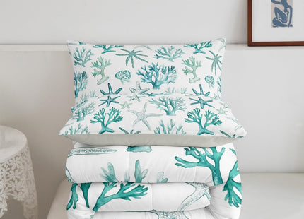 Erosebridal Shell Coral Starfish Comforter Set, Summer Coastal Twin Bedding Set, Beach Nautical Comforter for Kids Boys Girls Teens Adults Bedroom Decor, Ocean Life Quilt 2 Piece