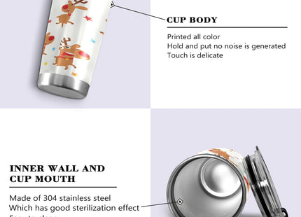 YETTASBIN Christmas Reindeer Tumbler with Straw Lid, 12oz Stainless Steel Tumbler Cup Double Wall Vacuum Insulated Travel Coffee Mug for Hot and Cold Drinks