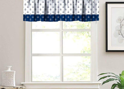 JanJCurt Anchor Valance Curtain, Nautical Theme Navy Blue White Anchor Sea Life Adventure Print Blackout Short Window Treatment for Kids Bedroom Living Room Kitchen, 54x18in