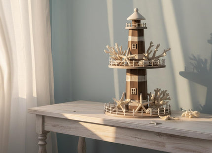 SAILINGSTORY Lighthouse Tiered Tray Stand Coastal Beach Decor Beige