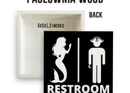 Nautical Bathroom Decor Pirate Mermaid Bathroom Decor Restroom Sign Summer Decorations Wooden Box Sign for Home Office Farmhouse Table Shelf