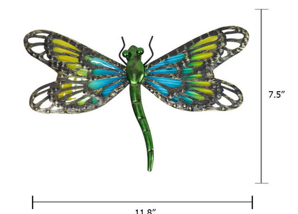 HONGLAND 2Pcs Metal Dragonfly Wall Decor Outdoor Dragonfly Wall Art Glass Sculpture for Home Garden Fence-Blue&Green