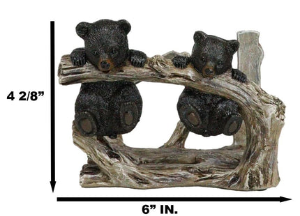 Ebros Rustic Forest 2 Black Bear Cubs Hanging On Tree Branch Kitchen Paper Napkin Holder Figurine 5.75"L Country Cabin Lodge Bear Family Decorative Statue