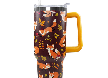 Ceovfoi 40 oz Fall Fox Tumbler With Lid and Straw, Travel Mug Cup Water Bottle, Gifts for Fox Lovers, Decor Accessories
