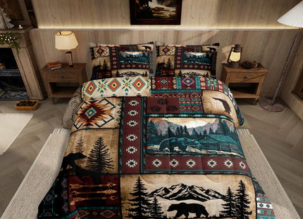 Feelyou Bear Kids Comforter Set Toddler Size Rustic Cabin Country Bedding Set Southwestern Exotic Duvet Quilt for Kids Boys Girls Bedroom Decor Microfiber Ultra Soft Breathable