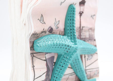 Nautical Starfish Lunch Dinner Metal Napkin Holder Kitchen Beverage Cocktail Ocean Coastal Napkin Holder By The Metal Magician (Distressed Green)