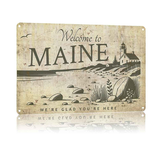 Welcome To Maine Vintage Aluminum Metal Sign 8x12 Inch Rustic Coastal Wall Decor for Home Living Room Garage Bar Cottage Porch Patio Outdoor Decor Welcome Art Gift