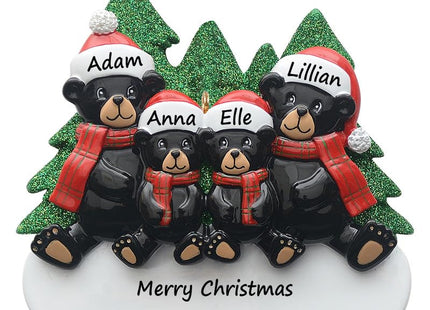 Personalized Black Bear Family of 4 Christmas Ornament 2026 with Names
