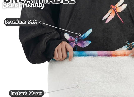Huglanket Dragonfly Gifts for Women, Wearable Flannel Dragonfly Blanket Hoodie, Super Soft Warm Cozy with Giant Pocket - One Size Fits Most