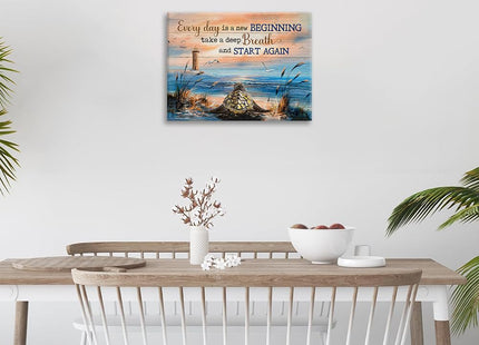 Sea Turtle Bathroom Decor Wall Art Beach Blue Ocean Lighthouse Inspirational Quotes Pictures Wall Decor Canvas Painting Prints Artwork Home Decorations Framed for Bedroom Office Kitchen 16"x12"