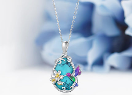 Zunxinsan Turquoise Hummingbird Necklace S925 Sterling Silver Hummingbird Pendant Animals Jewelry Gifts for Women