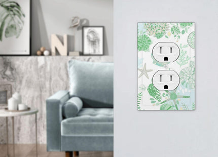 Beach Nautical Starfish Scallop Coral Conch Outlet Covers 1 Gang Duplex Light Switch Cover Decorative Switch Plates Electrical Receptacle Faceplate Wall Plate for Bathroom Home Decor