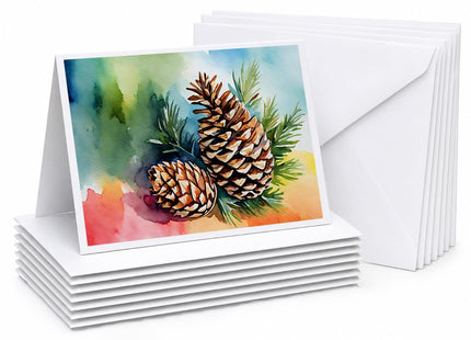 Caroline's Treasures DAC1665GCA7P Maine White Pine Cone and Tassels in Watercolor Greeting Cards and Envelopes Pack of 8 Blank Cards with Envelopes Whimsical A7 Size 5x7 Blank Greeting Cards