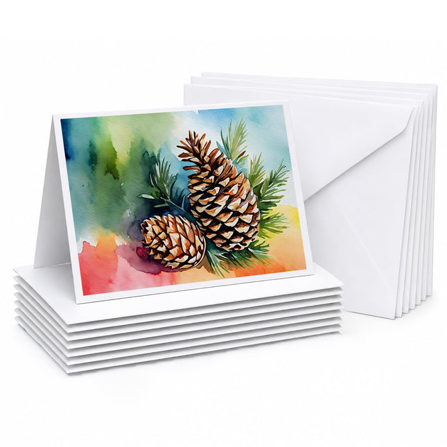 Caroline's Treasures DAC1665GCA7P Maine White Pine Cone and Tassels in Watercolor Greeting Cards and Envelopes Pack of 8 Blank Cards with Envelopes Whimsical A7 Size 5x7 Blank Greeting Cards