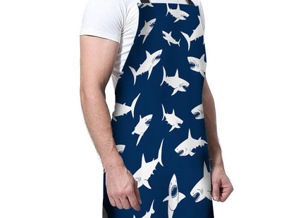 afidomu Kitchen Cooking Apron Shark Pattern With Various Gestures Danger Humor Nautical Design Blue Apron Home Baking Chef Apron Waterproof For Women Men 31X27 Inches