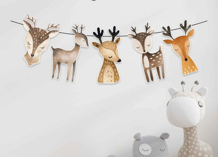 Deer Birthday Banner – Boho Scandinavian Deer Garland for Baby Shower, Nordic Animals Party Supplies, Rustic Woodland Birthday Decorations