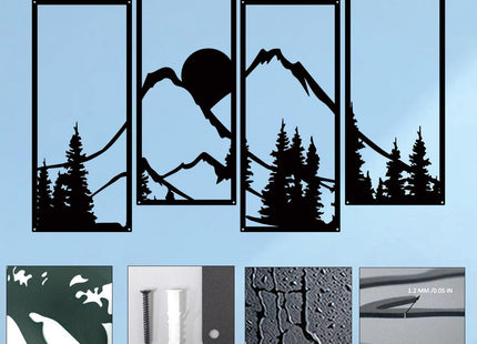 Metal Sunset Mountain Forest Wall Decor Set of 4, Minimalist Line Drawing Large Mountains Wall Art Home Decor for Living Room Bedroom Office…