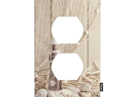 Pznen Nautical Coastal 1-Gang Duplex Wall Plate, Sea Shell Lighthouse Starfish Outlet Cover Plate 4.5"x 2.76" for Living Room Kitchen Home Decor