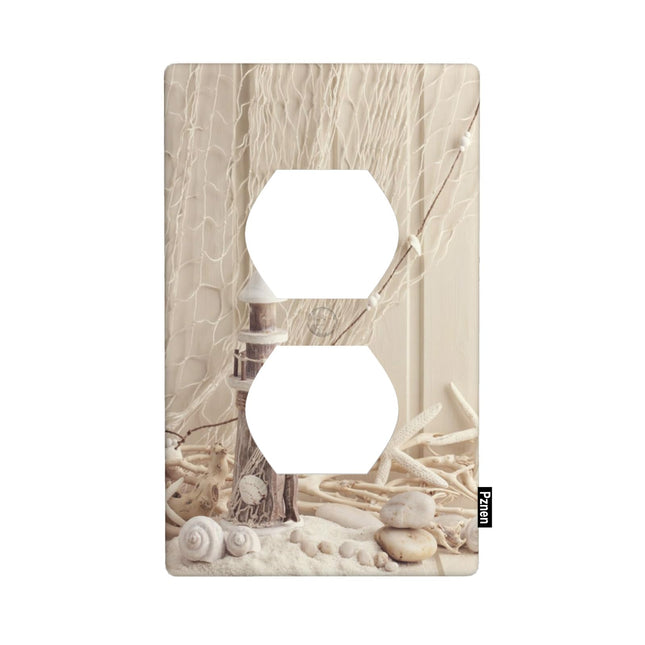 Pznen Nautical Coastal 1-Gang Duplex Wall Plate, Sea Shell Lighthouse Starfish Outlet Cover Plate 4.5"x 2.76" for Living Room Kitchen Home Decor