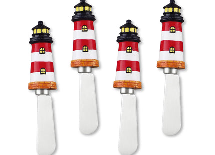 Supreme Housewares Red Lighthouse Cheese Spreaders, Hand-Painted Resin Handles with Stainless Steel Blades for Spreading Cream Cheese, Butter, Jam, or Sandwich, Set of 4