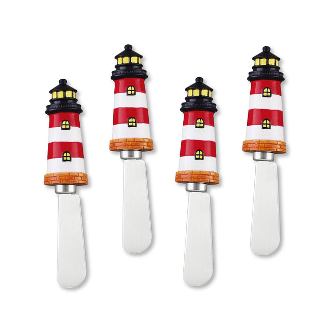 Supreme Housewares Red Lighthouse Cheese Spreaders, Hand-Painted Resin Handles with Stainless Steel Blades for Spreading Cream Cheese, Butter, Jam, or Sandwich, Set of 4