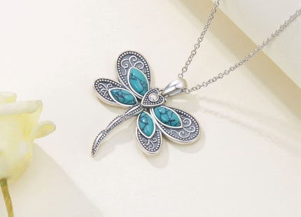 Daixiya Dragonfly Necklace 925 Sterling Silver Turquoise Dragonfly Pendant Necklace Boho Jewelry Gifts for Women