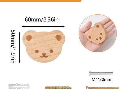 MOROBOR 6PCS Bear Shaped Wooden Knobs Single Hole Beech Wood Handles Polished Wood Cupboard Cabinet Handles Knobs for Chest of Drawers with Screws& Expansion Tube