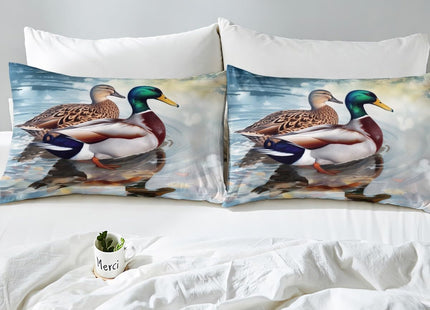 Erosebridal Mallard Duck Comforter Cover Full Size Duck Hunting Bed Set, Wild Animal Duvet Cover Rustic Farmhouse Lodge Cabin Bedding Set, Watercolor Oil Painting Art Bedspread Cover 3-Piece