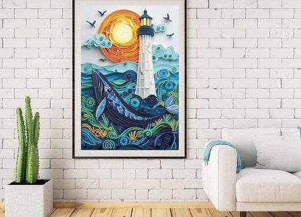 ZQEATRY Moon Lighthouse Special Shape Diamond Art Kits for Adults Beginners,DIY Sea Dolphin Crystal Rhinestones Diamond Painting Kit for Adults,5D Diamond Art Painting for Home Wall Decor 12 X 16inch