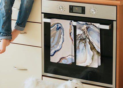 JINYO Oyster Shell Coastal Kitchen Towels Set of 2, Abstract Sea Life Beach Ocean Hand Towels for Bathroom Kitchen Decor, Nautical Dish Tea Towels, 16x24 Inch