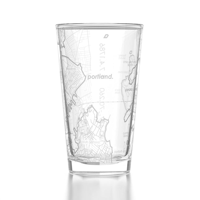 Well Told Engraved Portland Maine Map Pint Glass, Etched Beer Gift (16 oz, Clear) City Map Pint, Custom City Glassware, Gifts For Beer Lovers