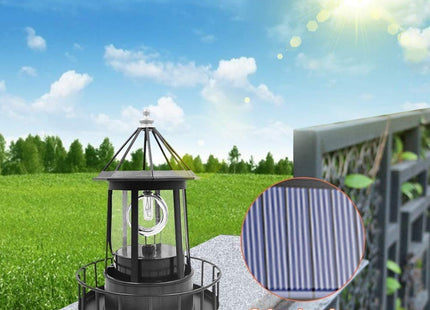 Marsrut LED Solar Light Powered Rotating Lighthouse Beacon Lamp, Outdoor Courtyard Waterproof Solar Hanging Lamp, Lawn Lantern, for Patio Fence Garden Decoration Outdoor Lighting Home Decor (Black)
