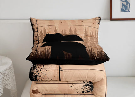 Feelyou Kids Adult Rustic Cabin Bedding Set Twin Size,Black Bear Comforter Set,Wildlife Hunting Animal Bear Comforter,Western Farmhouse Bed Set for Animal Room Decor