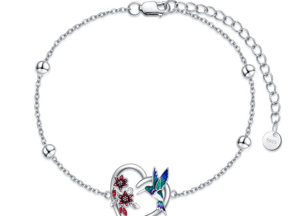 LONAGO Hummingbird Bracelet Sterling Silver Hummingbird Link Adjustable Bracelet Jewelry Gift for Women
