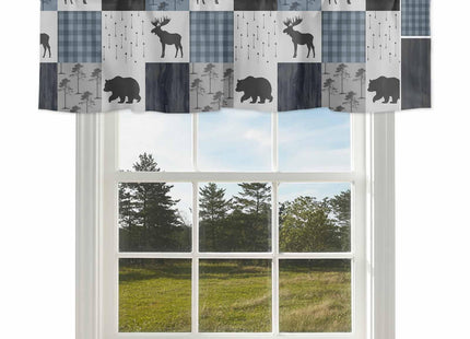 Homechoid Retro Countryside Bear Moose Woods Curtain Valance for Windows/Living Room/Kitchen/Bathroom/Farmhouse, Grey Blue Buffalo Plaid Short Rod Pocket Tier Curtain Window Treatment, 1 Panel 42x18