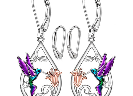 Hummingbird Earrings for Women Sterling Silver Purple Hummingbird Dangle Earrings Sterling Silver Memorial Cute Bird Flower Jewelry Mothers Day Gifts