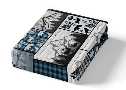 Feelyou Deer Elk Bear Wolf Sheets with Deep Pocket Fitted Sheet Blue Plaid Rustic Cabin Sheet Set Farm Forest Camping Hunting Bed Sheets Set Geometric Checkered Bedding Set Bed Set Twin Size