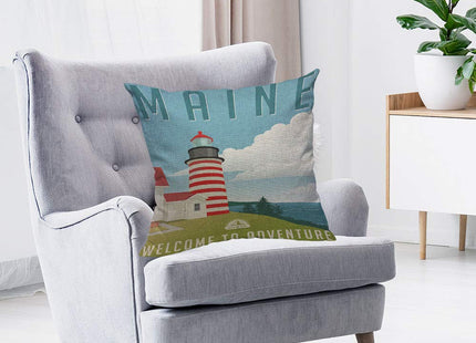 HOSNYE Maine Lighthouse Cotton Linen Throw Pillow Case Retro Style Travel United States Pillow Cushion Covers Home Sofa Decorative 18 X 18 Inch