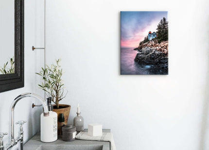 Lighthouse Wall Art Coastal Wall Decor Bass Harbor Beach Seascape Bathroom Decor Acadia National Park Poster Sunset Nautical Ocean Landscape Canvas Artwork Living Room Office Home Decoration 12x16"