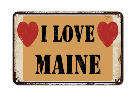Woguangis Metal Tin Signs Maine State USA States Red Heart Plaque I Love Maine Porch Decor Metal Plaque Retro Aluminum Sign for Kid Room Living Room Kitchen Front Porch 18x12in