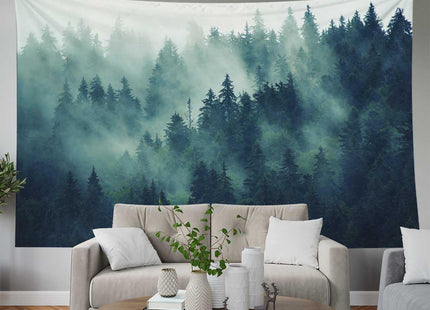 EMMTEEY Forest Tapestry 60X40 Inch Green Misty Pine Tree Nature Wall Art