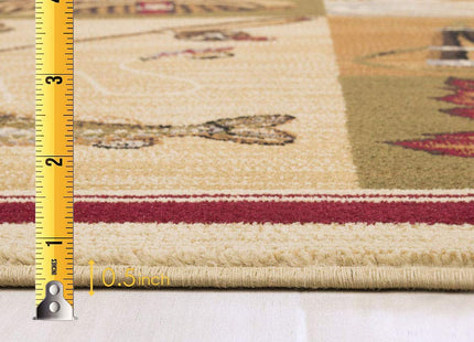 HR Cabin Rug Cabin Area Rug Modern Geometric Design Cabin Area Rug Abstract, Beige/Multicolor Design– Fishing Equipment/Hook/Fish/Duck