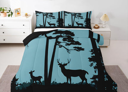 Erosebridal Deer Toddler Bedding Set Wild Animals Deer Comforter Set Western Rustic Cabin Down Comforter for Kids Teens Country Jungle Pine Tree Bed Set Bedroom Decor Natural Forest Decor