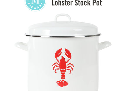 Martha Stewart 16-Quart Enamel on Steel Scratch-Resistant Lobster Stock Pot – Linen – Durable Large Capacity Pot for Boiling, Steaming & Seafood Cooking