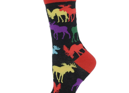 WHD Moose Pop Crew Socks for Women & Men | Black, Medium | 1-Pack