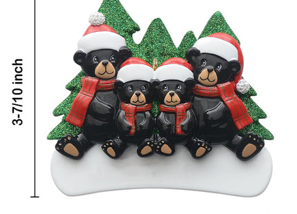 Personalized Black Bear Family of 4 Christmas Ornament 2026 with Names