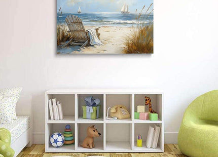 Peaceful Blue Sailboat Seascape Ocean Pictures Wall Decor Framed Coastal Landscape Beach Scene Wall Art Canvas Prints Sea Posters Beachy Scenery Artwork for Living Room Bedroom Bathroom (16"x24")