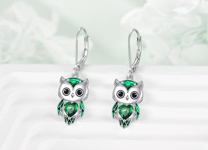 AINFQY Owl Earrings for Women Sterling Silver Owl Jewelry Birthstone Owl Dangle Earrings Christmas Gifts (05-May)